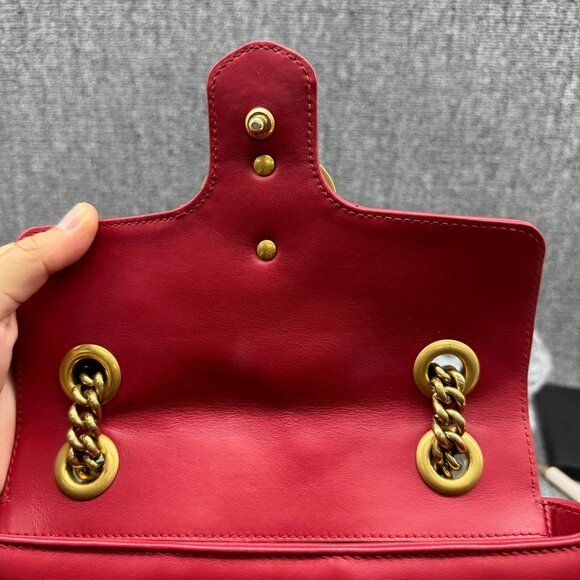 Gucci Red Quilted Leather GG Marmont Matelasse Mini Bag 799-071125 - Picture 12 of 16